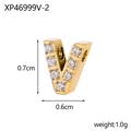 Gold plated cubic zirconia letter V charm pendant made of stainless steel for DIY jewelry - Drilled And Set With Diamonds To Form The Letter V (hole Inner Diameter 0.2cm).