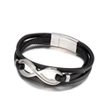 Bracciale multistrato in pelle intrecciata nera con simbolo dell'infinito e fibbia magnetica - Colore Acciaio (KB134677-KFC)