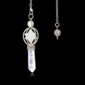 Rotating Merkaba opal pendant with white crystal point on silver chain necklace - Opalite