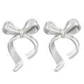Minimalist silver bow knot stainless steel stud earrings set on a clean white background - Dynamic Bowknot (3735)
