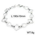 Polished stainless steel bracelet with silver heart and square links, 190mm long - Style A (Heart & Square Hollow) / Bracelet (190x10mm) / Steel