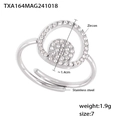 Polished stainless steel ring with double circle zircon inlay in bright silver finish - US 7 / Ring / Steel