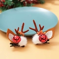 Christmas reindeer antler hair clips with bells and white fur balls in brown flocking - 51# Brown Antler Pom Pom Bell Pair Clips