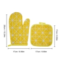 Yellow cotton heat resistant oven mitt and pot holder set with white geometric patterns - Yellow Plaid + Pad