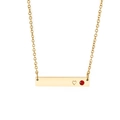 Gold bar necklace with engraved heart and red gemstone detail on white background - Bright Red Stone Style (KN202645-KFC)