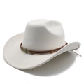 Dettaglio cappello da cowboy con fascia in pelle marrone e fibbia a teschio in bronzo - M (56-59cm) / Bianco Sporco