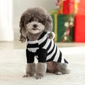 Detailed knit texture of a black and white striped dog sweater in a cozy setting - M / Black Christmas Stripe Hooded