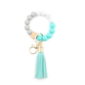 Portachiavi bracciale in silicone e faggio con perle grigie, marmo e menta - 3 Blu Pavone
