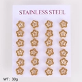Set of 12 pairs of gold-plated stainless steel star stud earrings with clear zircon stones - Large Pentagram Style / 12 Pairs Pack (8.5mm) / Gold