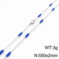 Titanium steel necklace with silver chain and vibrant blue cylinder bead accents - Steel Blue (KN232207-Z)