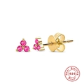 Macro detail of 925 sterling silver three-stone pink zircon flower stud earrings - Clover Stud Earrings / Gold-Rose Red