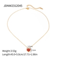 Detail of 18K gold stainless steel chain with red agate heart pendant and measurements - Red Agate Heart Gold-Trimmed Necklace (JDNW2312045)