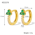S925 silver hoop earrings with green emerald stones and micro-set cubic zirconia - Gold Green