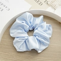 Light blue satin scrunchie with high elasticity and elegant soft pleated fabric design - Large Water Blue