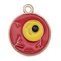 Red enamel eye pendant with gold metal base and white crackle pattern for DIY jewelry - 1pc Red Eyeball (19x16mm)