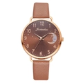 Women's quartz watch with rose gold case, brown sunray dial and leather strap - Watch Only / Brown