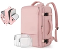 Pink waterproof nylon travel backpack with internal dividers and three clear PVC pouches - 8026 Style With Three Transparent Storage Bags / Pink
