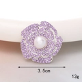 Purple flower brooch with sparkling crystals and a central white pearl, 3.5cm diameter - Pearl Flower (Silver Base Purple)