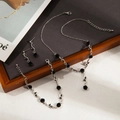 Elegant French vintage jewelry set featuring black rose necklace, bracelet and earrings - Necklace Bracelet And Earrings Set (X250-1) / Silver/Black