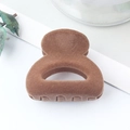 Brown matte half-round claw clip for high ponytail with soft velvet texture finish - Flocked Light Brown