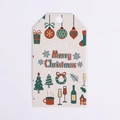 Detailed view of Christmas cardstock gift tags featuring festive Merry Christmas patterns - Balloon Letters (White Card)