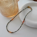 Handmade beaded necklace with natural grey stones, red agate, and golden lobster clasp - Labradorite Agate Retro Necklace (XL0282)