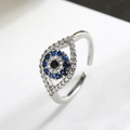 Verstellbarer Evil Eye Ring in Silber mit blauem und weißem Zirkonia-Besatz besetzt - Einstellbar Offen / Silber (13479)