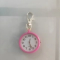 Pink quartz pocket watch with big numbers and keychain for elderly and students - Pink