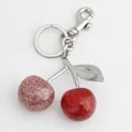 Glitter cherry keychain with pink and red charms and silver metal clasp accessories - Champagne Red Cherry with Matte Silver