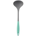 Silicone soup ladle in dark grey and mint green featuring an ergonomic hanging handle - Grey Green Soup Spoon