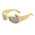 Y2K punk style gold metal wrap sunglasses with dark lenses and thick geometric frames - C10 Electroplated Gold Film