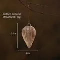 Palla di Natale conica dorata in vetro con trama rigata e finitura glitterata - Oro Conico