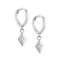 S925 sterling silver geometric rhombus hoop earrings with sparkling starburst pattern - Silver Rhombus Star