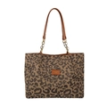 Stylish leopard print tote bag with brown leather straps and gold metal chain accents - 36.5/28/10CM / Brown Leopard