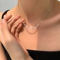 Elegant silver snake chain necklace featuring rectangular metal pendants on a model - Silver Snake Chain Metal Necklace (XL1626)