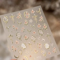 Elegant gold-edged floral nail stickers TL-431 with embossed cherry blossoms and pearls - TL-431 Gold Relief with 2mm Pearls