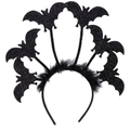 Detail of Halloween bat headband with black glitter wings and soft feather trim - 65# Bat