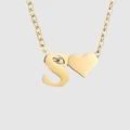 Personalized gold-plated necklace with a 3D letter S and heart pendant for women - Letter S / Gold