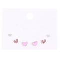 Tres pares de pendientes de corazón con pedrería rosa y acabado plateado en cartulina - Juego de Corazón de Esmalte Rosa Plateado (A-1229) / Rosa Plateado
