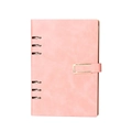 Cuaderno A5 de cuero PU rosa con carpeta de 6 anillas y hebilla dorada - Rosa