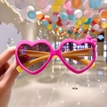 Pink heart-shaped kids sunglasses with yellow temples and a cute decorative bow - Rose Red Heart Bow 2