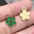 Golden clover charms with green enamel finish for DIY jewelry and earring making - 1Pc Green Small Cherry Blossom 12x14.5mm
