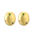 Golden oval hoop earrings with colorful cubic zirconia ladybug pattern on white background - Gold Multi-color Zirconia Egg-shaped