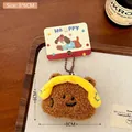 Cute brown plush bear keychain with yellow headband and bead chain for backpack decor - 1# Headphone Bear Plush Doll Keychain