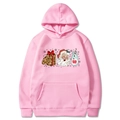 Pink Christmas printed hoodie featuring milk and cookies graphics on a flat background - S / Pink