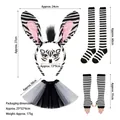 5-piece zebra costume set including ears headband, striped tutu, and knee-high socks - 6pcs Zebra Set (Hair Ears + Sticker + Sleeves + Socks + Skirt)