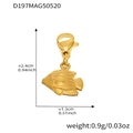 Golden fish charm pendant with lobster clasp and dimensional measurement markers - Gold Small Fish Pendants (D197)