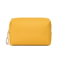 Waterproof yellow PU leather makeup bag with gold ring zipper for travel storage - Loquat Yellow