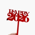 Macro shot of red acrylic Happy 2026 cake topper with hollow design and star details - Mirror Red 2026 Style E