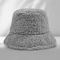 Minimalist grey faux lamb wool bucket hat with warm fleece texture for autumn winter - One Size / Gray